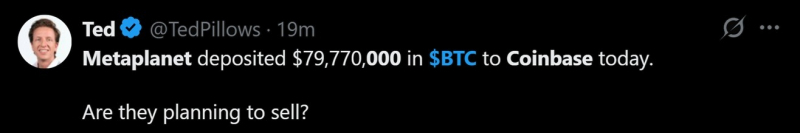 Metaplanet перевела 1 000 BTC в систему хранения Coinbase Prime Custody