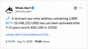 Старейшие «киты» Ethereum пробуждаются, пока миллионы токенов выходят из «глубокого хранилища»