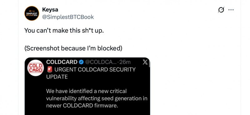 Аккаунт Coldcard X взломали фишингом после скандала на $100 млн